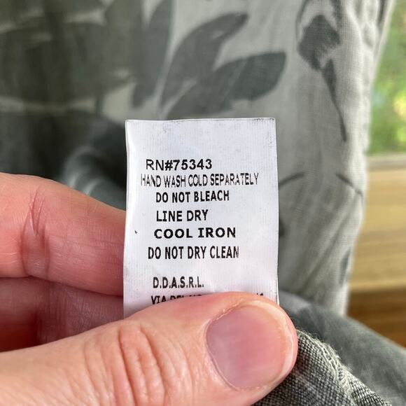 Lina Tomei Women's Green Floral Linen Sleeveless Mini Dress Size S - Picture 8 of 8